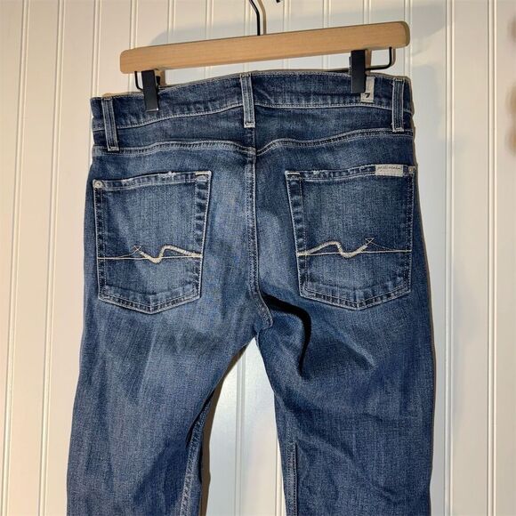 7 for all Mankind Paxtyn High Rise Distressed Skinny Jeans Blue 30 Dark Wash - Picture 4 of 10